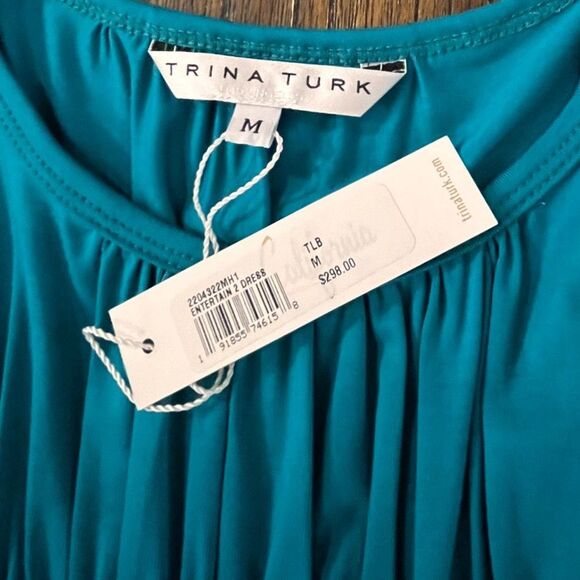 Trina Turk Entertain Women's Jersey Smocked Bodice Midi Dress Tile Blue Size Med - Picture 3 of 13